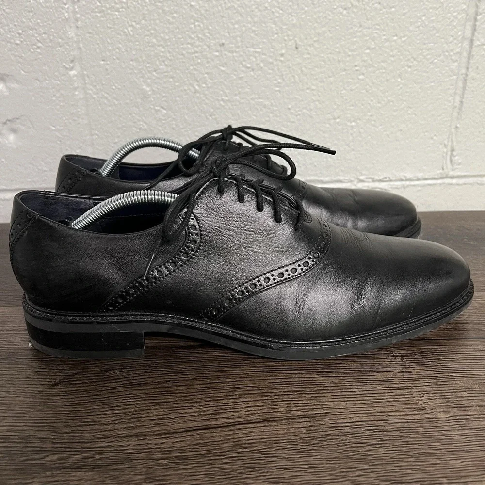 Cole Haan‎ Mens Buckland Saddle Oxfords Dress Shoes Black Almond Toe Lace Up 11M